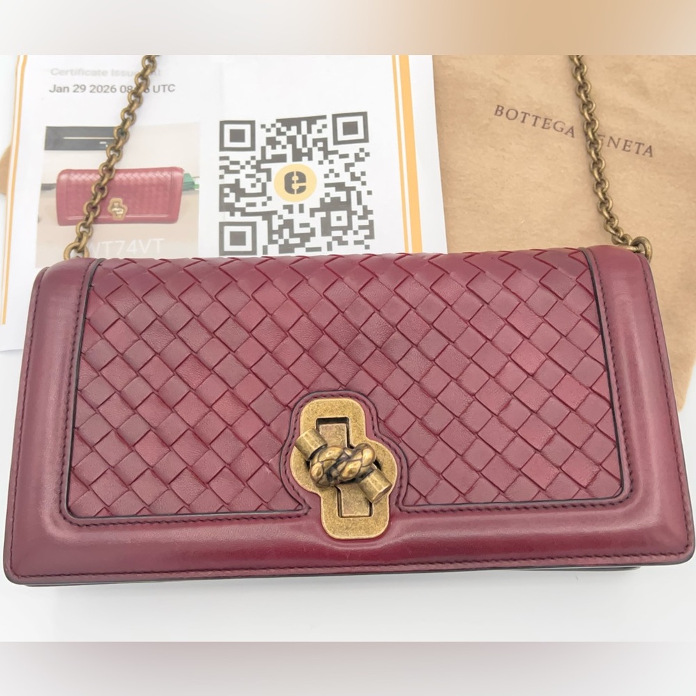 Bottega Veneta Olympia Knot Burgundy Shoulder Bag W/Dust Bag and Entrupy COA!